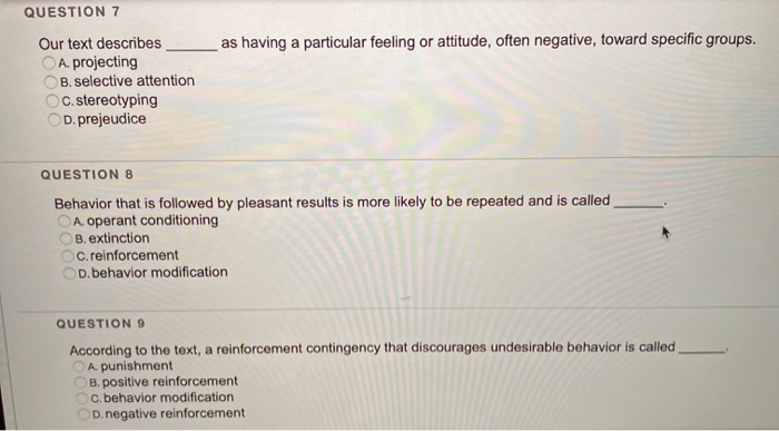 QUESTION 7 as having a particular feeling or