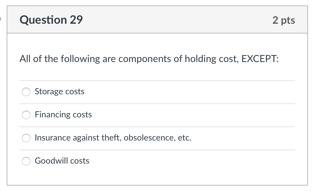 Question 29 2 pts All of the following are