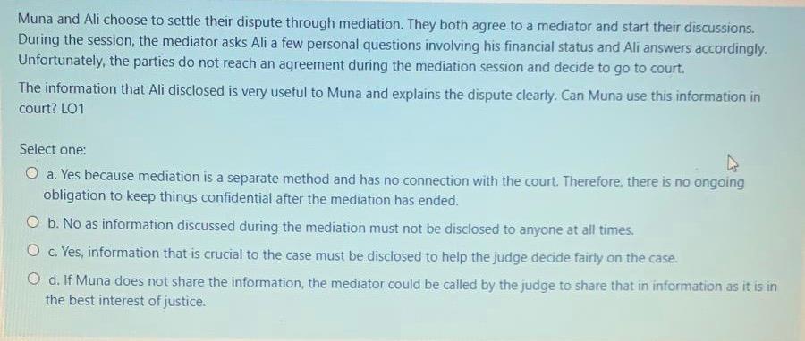 Muna and Ali choose to settle their dispute