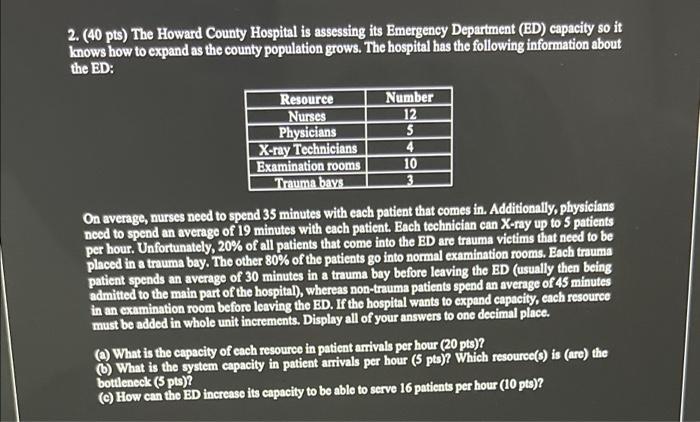 2. (40 pts) The Howard County Hospital is