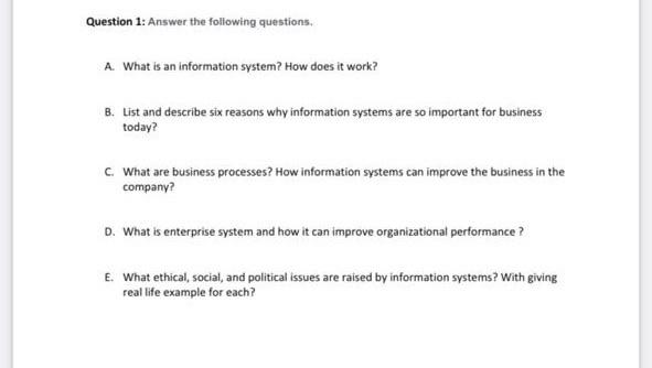 help Question 1: Answer the following questions,