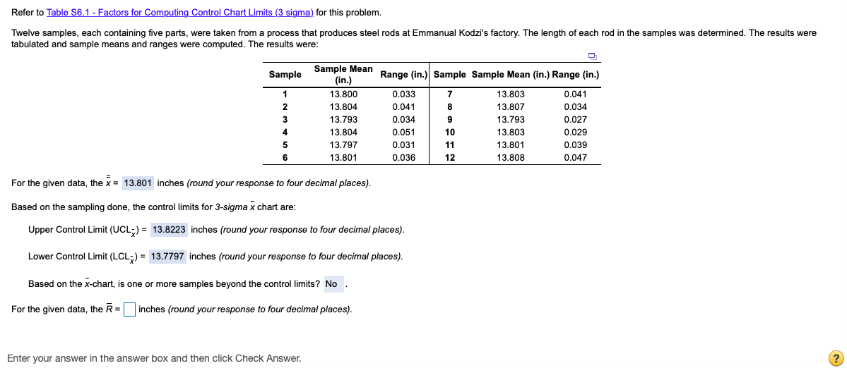 Refer to Table 56.1 - Factors for Computing