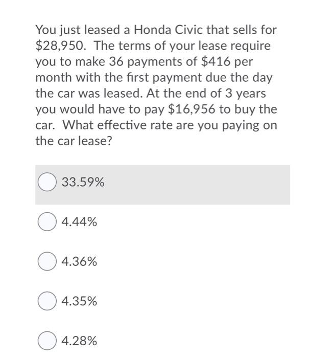 You just leased a Honda Civic that sells for