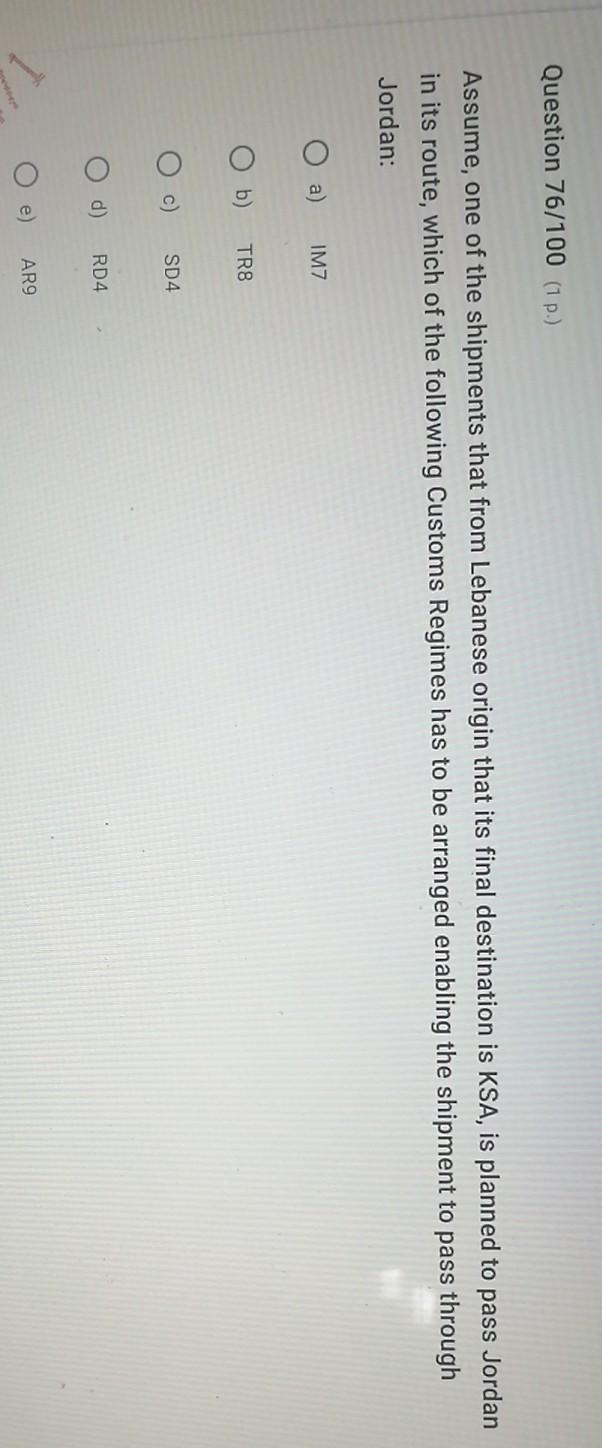 Question 76/100 (1 p.) Assume, one of the