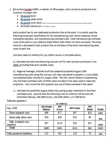 2. I20 points) Runder Mifflin, a retailer of