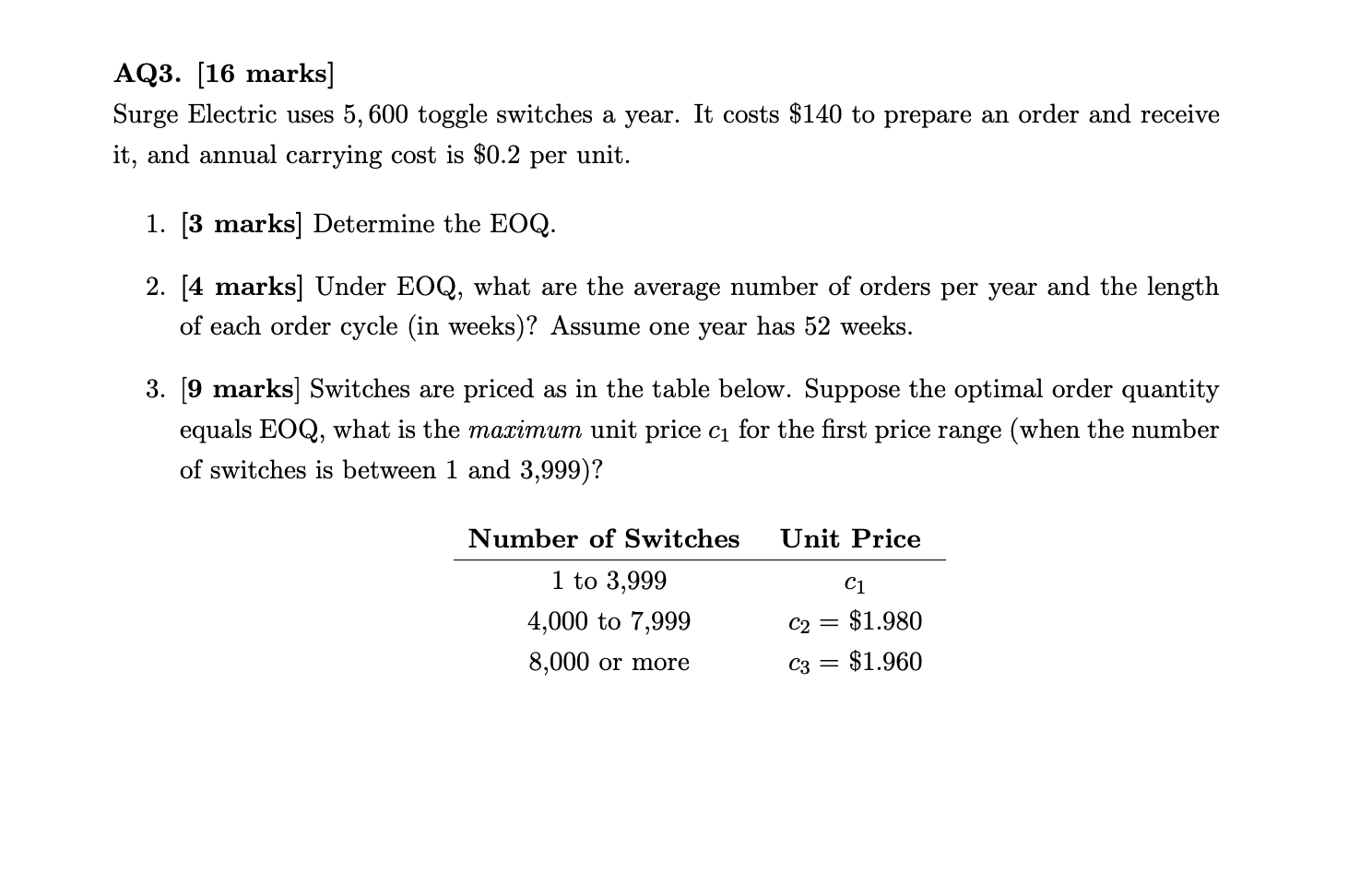 AQ3. [16 marks] Surge Electric uses 5,600 toggle