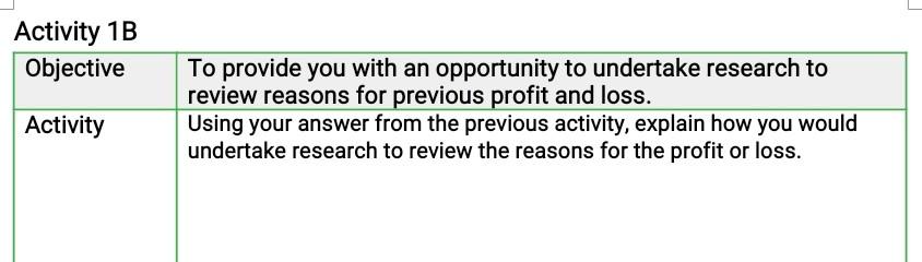 Please review the activity 1A question and answer