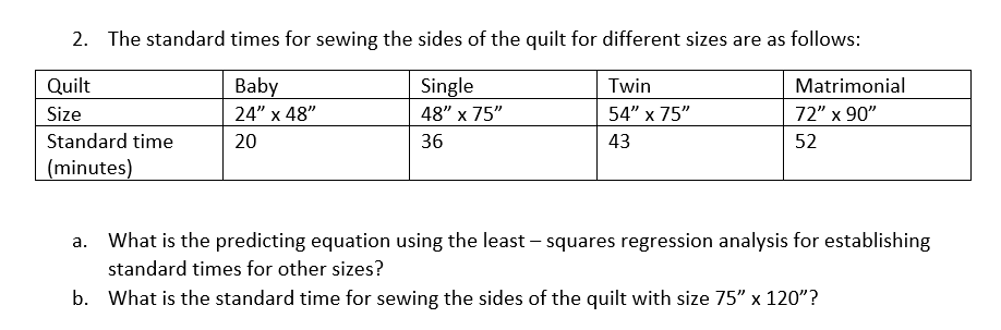 2. The standard times for sewing the sides of the