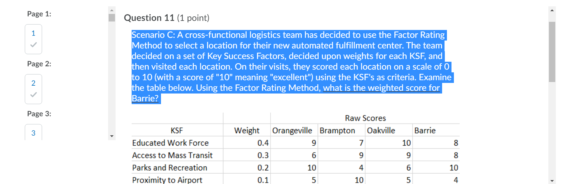 Page 1: 1 Question 11 (1 point) Scenario C: A