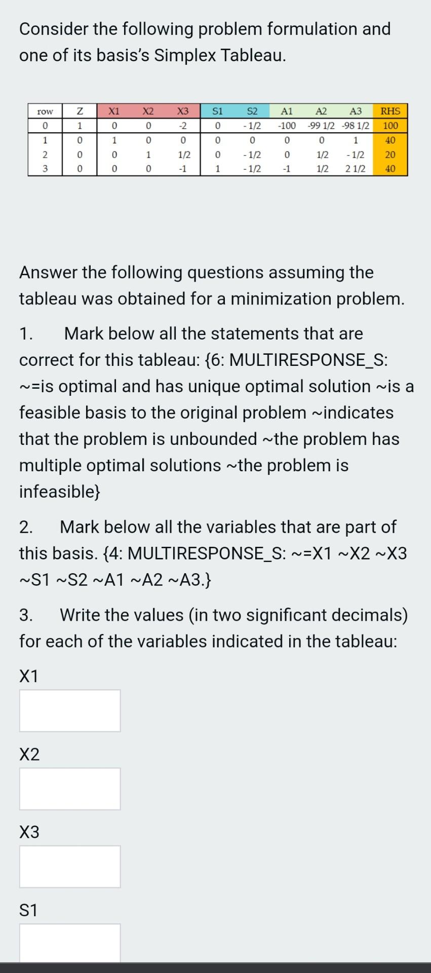 Consider the following problem formulation and