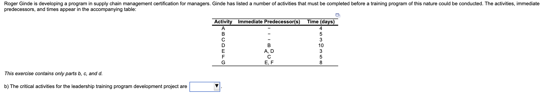 Roger Ginde is developing a program in supply