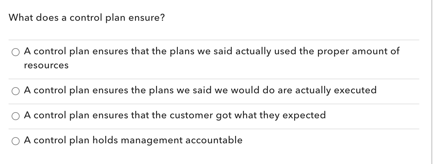Lean Six SIgma Black Belt What does a control