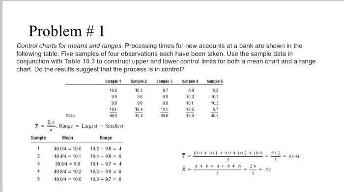 Problem #1 Control charts for means and ranges.