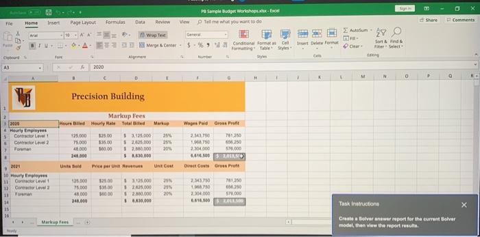 P9 Sample budget Workshop - Excel Tell me what