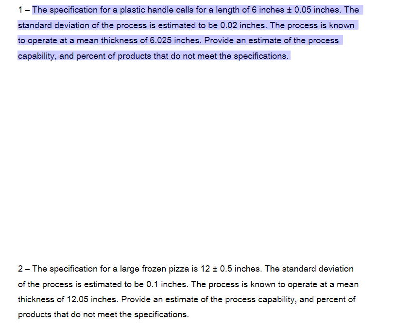 1 - The specification for a plastic handle calls