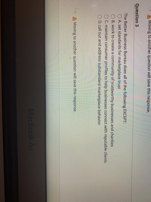 > A Moving to another question will save this