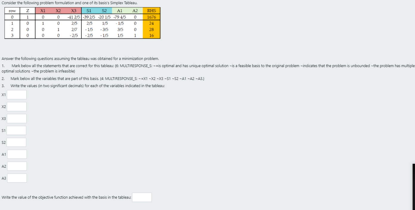 Consider the following problem formulation and