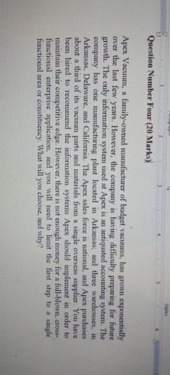 Question Number Four (20 Marks) Apex Vacuum, a