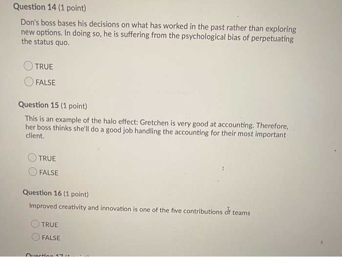 Question 14 (1 point) Don's boss bases his
