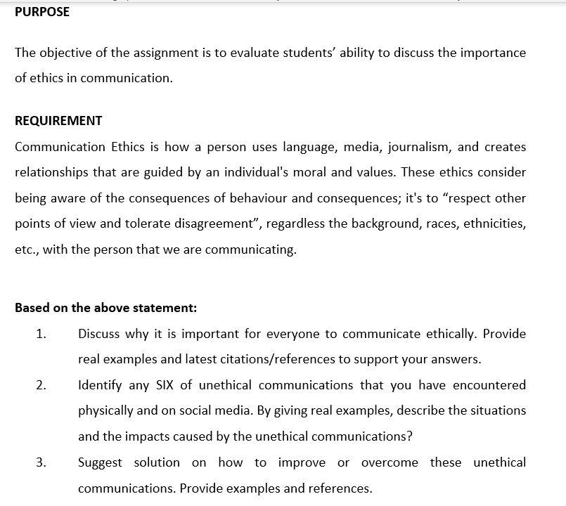 PURPOSE The objective of the assignment is to