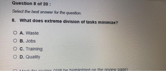 Question 7 of 20 : Select the best answer for the
