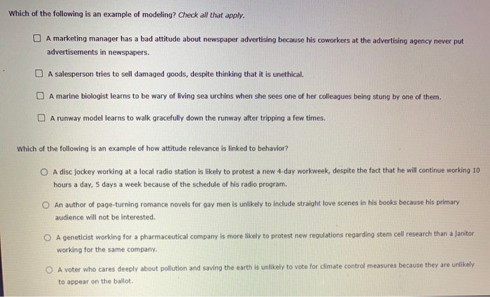 Which of the following is an example of modeling?