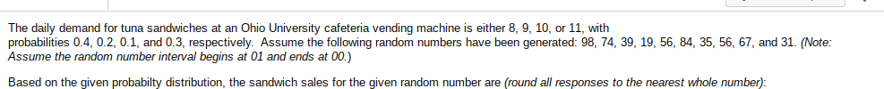 The daily demand for tuna sandwiches at an Ohio