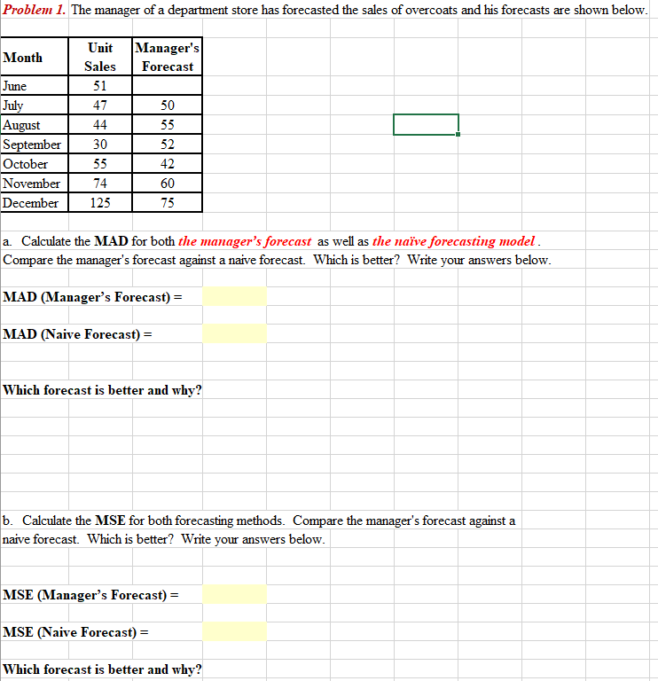 Problem 1. The manager of a department store has
