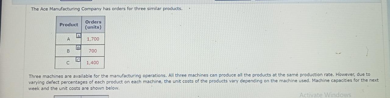 The Ace Manufacturing Company has orders for