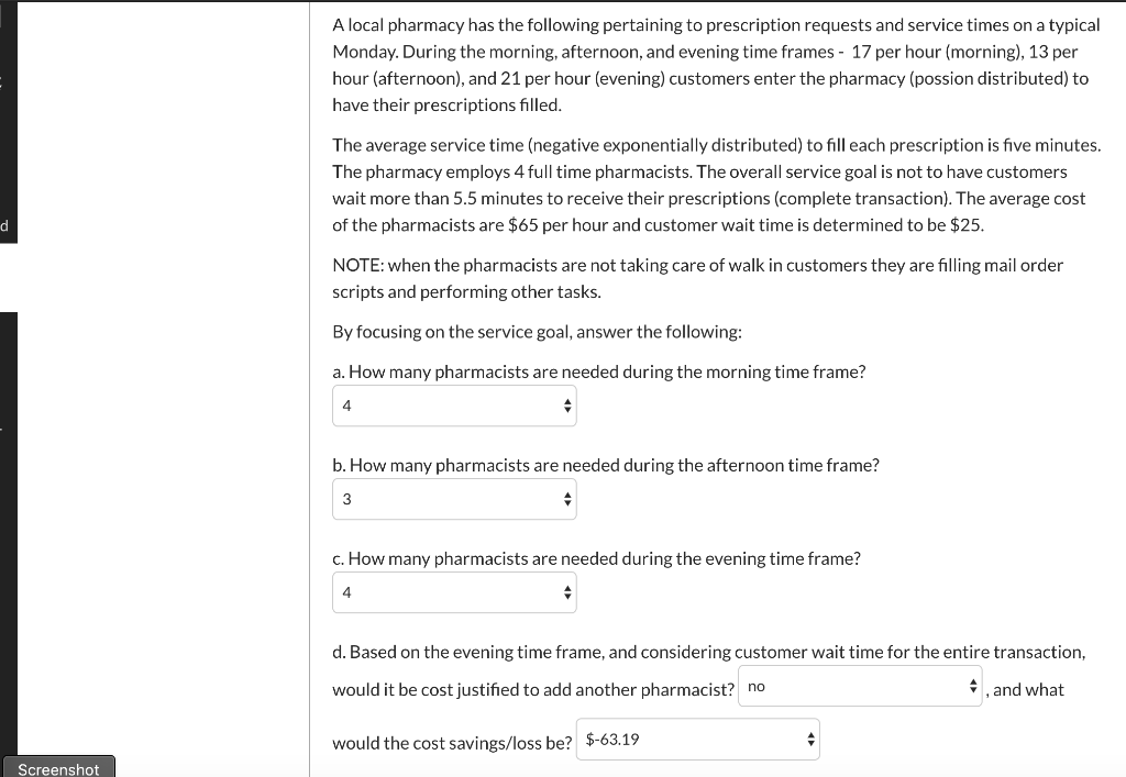 A local pharmacy has the following pertaining to