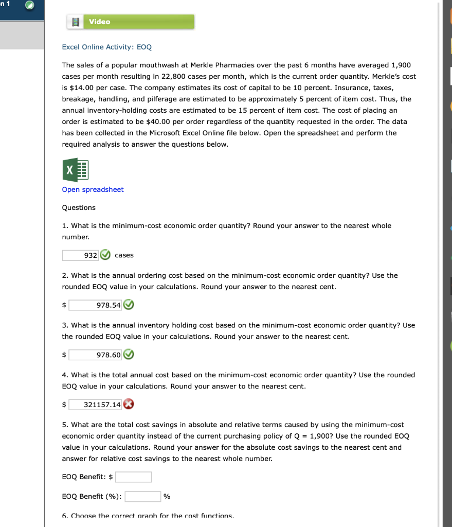 n 1 Video Excel Online Activity: EOQ The sales of