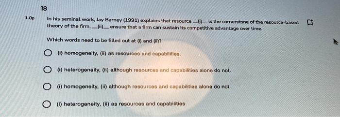 16 1.0p 13 The following table summarizes