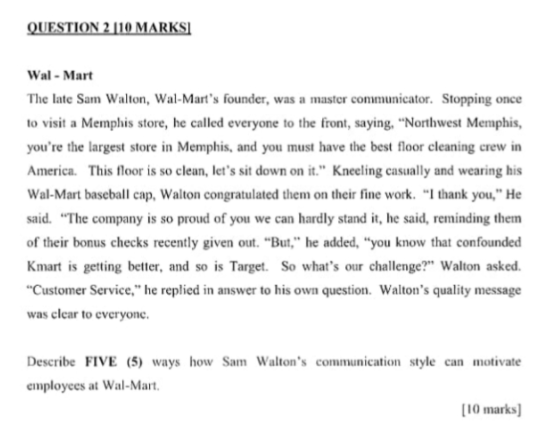 QUESTION 2 [10 MARKSI Wal-Mart The late Sam