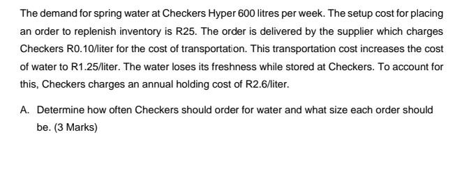 Operational Research The demand for spring water