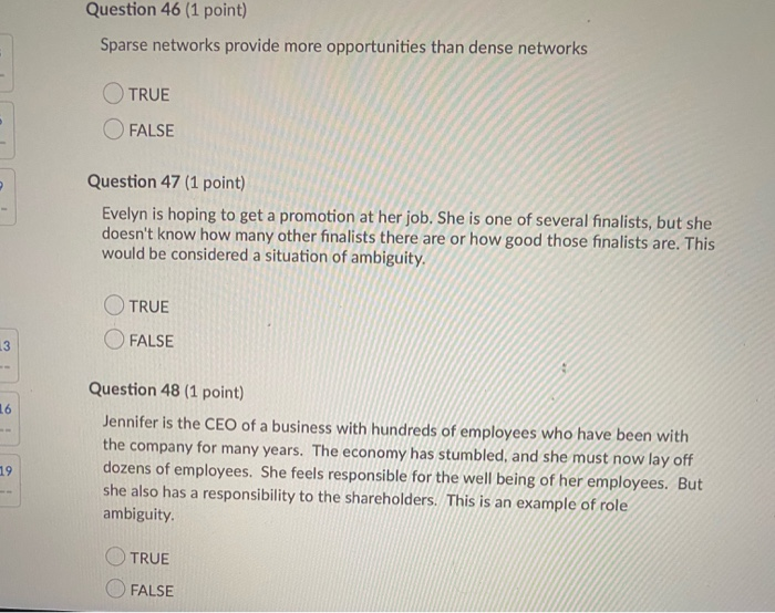 Question 46 (1 point) Sparse networks provide