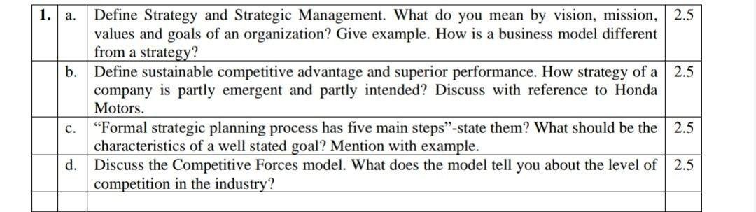 1. a. b. Define Strategy and Strategic