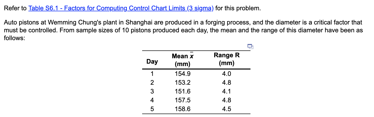 Refer to Table 56.1 - Factors for Computing