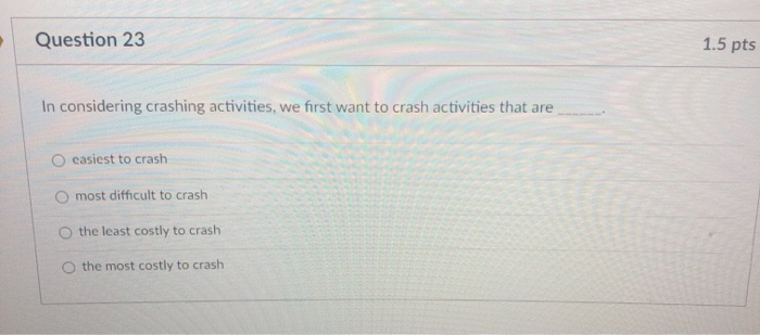 Question 23 1.5 pts In considering crashing