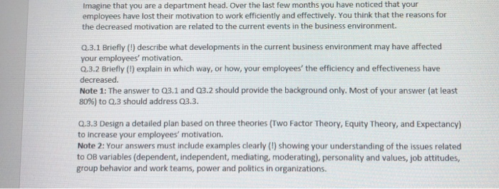 Imagine that you are a department head. Over the