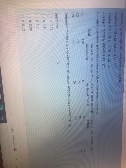 In a conjoint analysis study for three, the