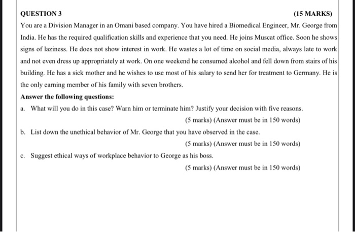 QUESTION 3 (15 MARKS) You are a Division Manager