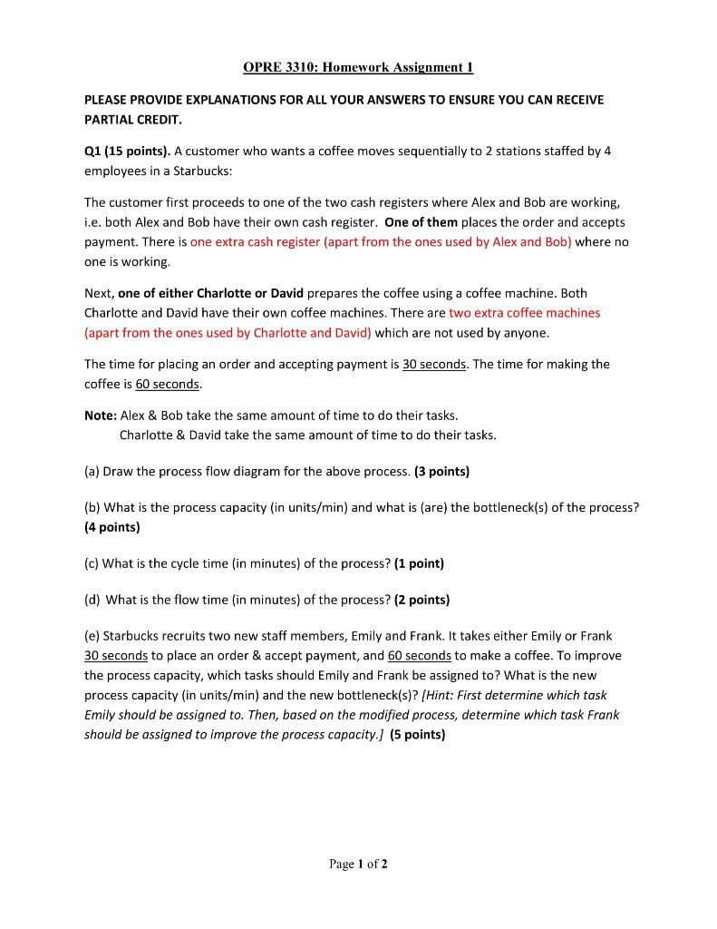 OPRE 3310: Homework Assignment 1 PLEASE PROVIDE