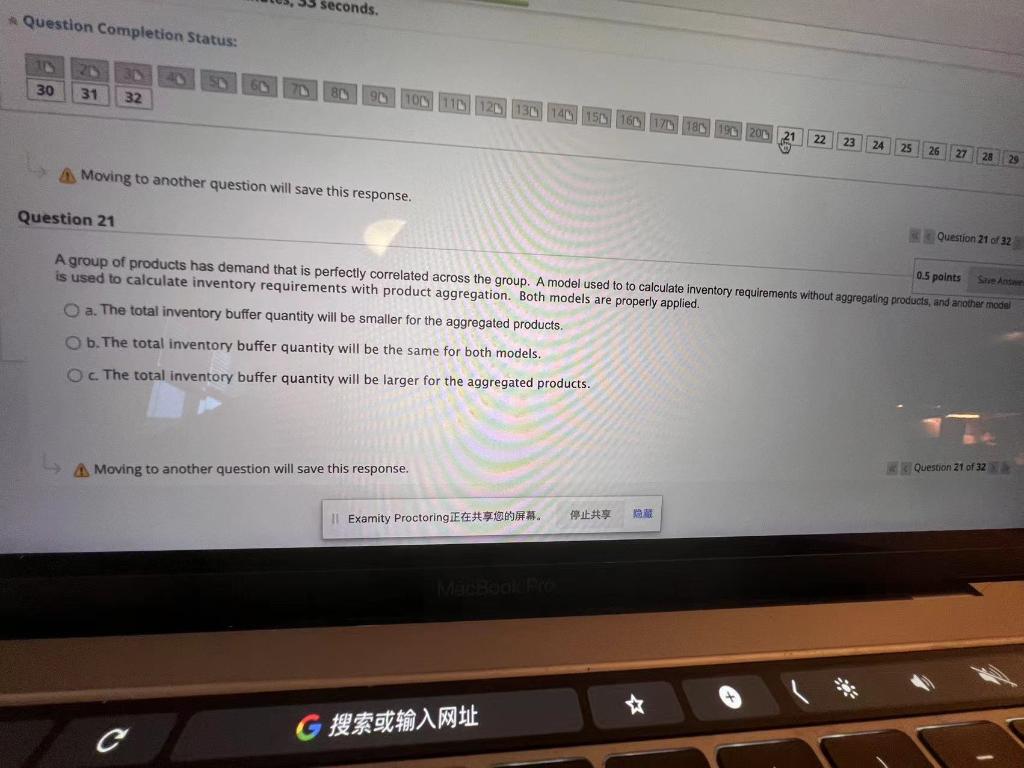 55 seconds. Question Completion Status: 30 31 32