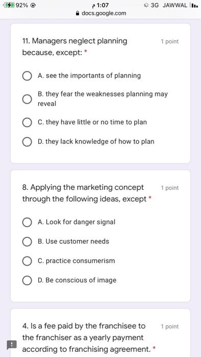 ?? 92% O * 3G JAWWAL I. 21:07 docs.google.com 1