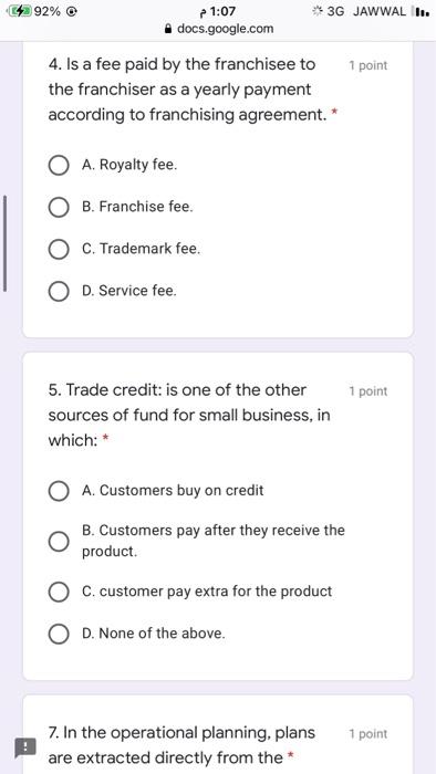 ?? 92% O * 3G JAWWAL I. 21:07 docs.google.com 1