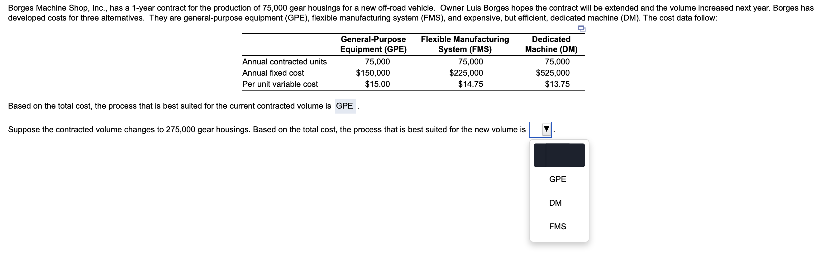 Borges Machine Shop, Inc., has a 1-year contract