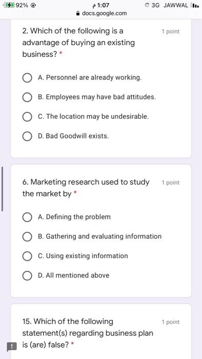 ?? 92% O * 3G JAWWAL I. 21:07 docs.google.com 1