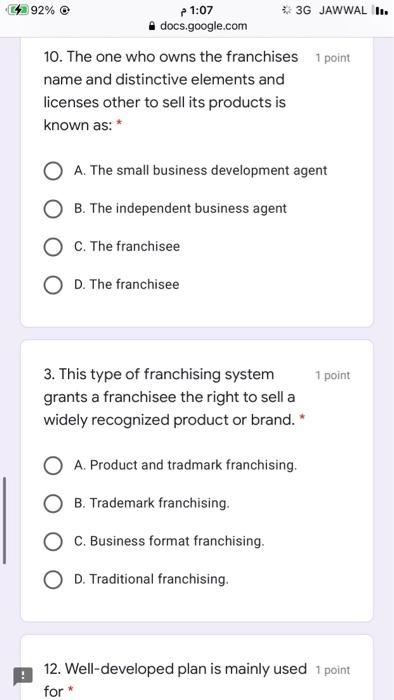?? 92% O * 3G JAWWAL I. 21:07 docs.google.com 1