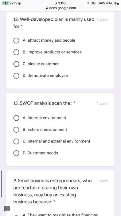?? 92% O * 3G JAWWAL I. 21:07 docs.google.com 1