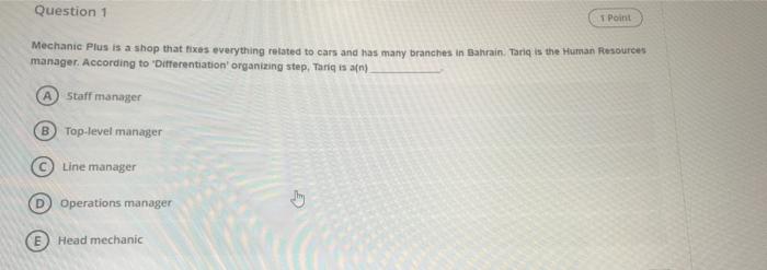 Question 1 T Point Mechanic Plus is a shop that